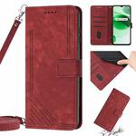 For Realme 10 Pro+ 5G Skin Feel Stripe Pattern Leather Phone Case with Lanyard(Red)