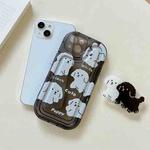 For iPhone 12 Airbag Frame Puppy Pattern TPU Holder Phone Case(Transparent Black)
