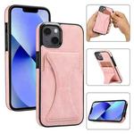 For iPhone 14 Ultra-thin Shockproof Phone Protective Case with Holder(Rose Gold)