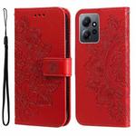 For Xiaomi Redmi Note 12 4G Global 7-petal Flowers Embossing Leather Phone Case(Red)