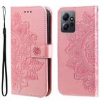 For Xiaomi Redmi Note 12 4G Global 7-petal Flowers Embossing Leather Phone Case(Rose Gold)