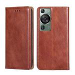 For Huawei P60 / P60 Pro Gloss Oil Solid Color Magnetic Leather Phone Case(Brown)