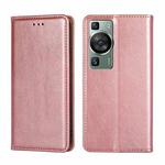 For Huawei P60 / P60 Pro Gloss Oil Solid Color Magnetic Leather Phone Case(Rose Gold)