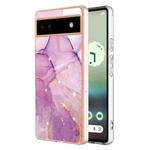 For Google Pixel 6a Electroplating Marble Dual-side IMD Phone Case(Purple 001)