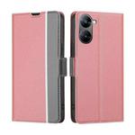 For Realme V30 5G / V30T Twill Texture Side Buckle Leather Phone Case(Pink)