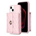 For iPhone 14 Horizontal Metal Buckle Wallet Rhombic Leather Phone Case(Pink)