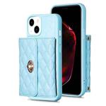 For iPhone 14 Horizontal Metal Buckle Wallet Rhombic Leather Phone Case(Blue)