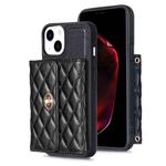 For iPhone 14 Plus Horizontal Metal Buckle Wallet Rhombic Leather Phone Case(Black)