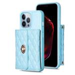 For iPhone 14 Pro Horizontal Metal Buckle Wallet Rhombic Leather Phone Case(Blue)