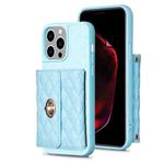 For iPhone 14 Pro Max Horizontal Metal Buckle Wallet Rhombic Leather Phone Case(Blue)