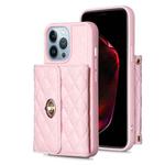 For iPhone 13 Pro Horizontal Metal Buckle Wallet Rhombic Leather Phone Case(Pink)