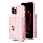 For iPhone 12 / 12 Pro Horizontal Metal Buckle Wallet Rhombic Leather Phone Case(Pink)
