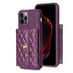 For iPhone 12 / 12 Pro Horizontal Metal Buckle Wallet Rhombic Leather Phone Case(Dark Purple)