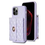 For iPhone 12 / 12 Pro Horizontal Metal Buckle Wallet Rhombic Leather Phone Case(Purple)