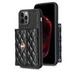 For iPhone 12 / 12 Pro Horizontal Metal Buckle Wallet Rhombic Leather Phone Case(Black)
