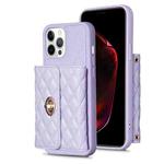For iPhone 12 Pro Max Horizontal Metal Buckle Wallet Rhombic Leather Phone Case(Purple)