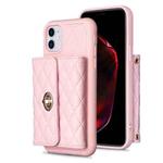 For iPhone 11 Horizontal Metal Buckle Wallet Rhombic Leather Phone Case(Pink)
