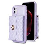 For iPhone 11 Horizontal Metal Buckle Wallet Rhombic Leather Phone Case(Purple)
