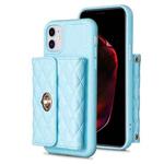 For iPhone 11 Horizontal Metal Buckle Wallet Rhombic Leather Phone Case(Blue)