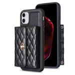 For iPhone 11 Horizontal Metal Buckle Wallet Rhombic Leather Phone Case(Black)