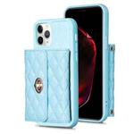 For iPhone 11 Pro Max Horizontal Metal Buckle Wallet Rhombic Leather Phone Case(Blue)