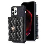 For iPhone 11 Pro Max Horizontal Metal Buckle Wallet Rhombic Leather Phone Case(Black)