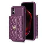 For iPhone X / XS Horizontal Metal Buckle Wallet Rhombic Leather Phone Case(Dark Purple)