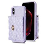 For iPhone X / XS Horizontal Metal Buckle Wallet Rhombic Leather Phone Case(Purple)