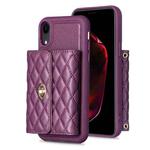 For iPhone XR Horizontal Metal Buckle Wallet Rhombic Leather Phone Case(Dark Purple)