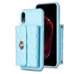 For iPhone XR Horizontal Metal Buckle Wallet Rhombic Leather Phone Case(Blue)