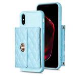 For iPhone XS Max Horizontal Metal Buckle Wallet Rhombic Leather Phone Case(Blue)