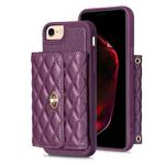 For iPhone SE 2022 / 2020 / 8 / 7 Horizontal Metal Buckle Wallet Rhombic Leather Phone Case(Dark Purple)