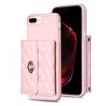 For iPhone 8 Plus / 7 Plus Horizontal Metal Buckle Wallet Rhombic Leather Phone Case(Pink)