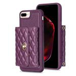 For iPhone 8 Plus / 7 Plus Horizontal Metal Buckle Wallet Rhombic Leather Phone Case(Dark Purple)