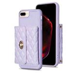 For iPhone 8 Plus / 7 Plus Horizontal Metal Buckle Wallet Rhombic Leather Phone Case(Purple)