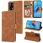 For OPPO A74 4G / F19 Fantasy Skin-feel Calfskin Texture Leather Phone Case(Brown)