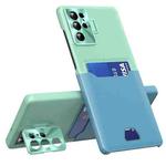 For Samsung Galaxy S22 Ultra 5G Two-Color Invisible Lens Holder Phone Case(Mint Green+Blue)