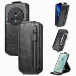 For Honor Magic5 Pro Zipper Wallet Vertical Flip Leather Phone Case(Black)