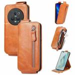 For Honor Magic5 Pro Zipper Wallet Vertical Flip Leather Phone Case(Brown)