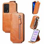 For Xiaomi Redmi K60 Pro Zipper Wallet Vertical Flip Leather Phone Case(Brown)