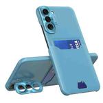 For Samsung Galaxy S22 5G Pure Color Invisible Lens Holder Phone Case(Lake Blue)