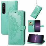 For Sony Xperia 1 IV Mandala Flower Embossed Leather Phone Case(Green)