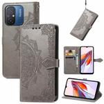 For Xiaomi Redmi 12C Mandala Flower Embossed Leather Phone Case(Grey)