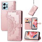 For Xiaomi Redmi Note 12 4G Global Mandala Flower Embossed Leather Phone Case(Rose Gold)