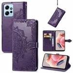 For Xiaomi Redmi Note 12 4G Global Mandala Flower Embossed Leather Phone Case(Purple)