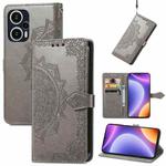 For Xiaomi Redmi Note 12 Turbo Mandala Flower Embossed Leather Phone Case(Grey)