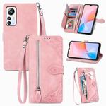 For Blackview A85 Embossed Flower Zipper Leather Phone Case(Pink)