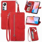For Blackview A85 Embossed Flower Zipper Leather Phone Case(Red)