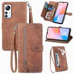 For Blackview A85 Embossed Flower Zipper Leather Phone Case(Brown)
