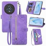 For Honor Magic5 Embossed Flower Zipper Leather Phone Case(Purple)